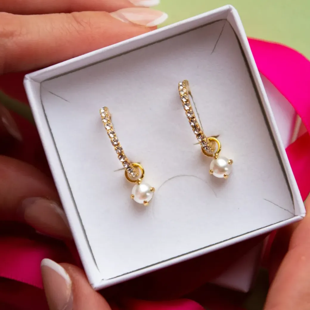 Bella Loop Earrings/Pearl + Crystal