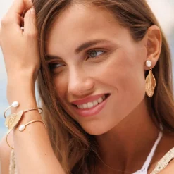 Golden Leaf Bracelet/Pearl