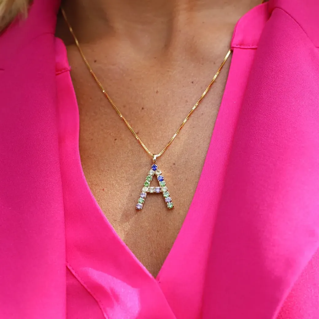 Letter Necklace A/Rainbow Combo