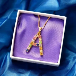 Letter Necklace A/Rainbow Combo
