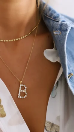 Letter Necklace B/Crystal