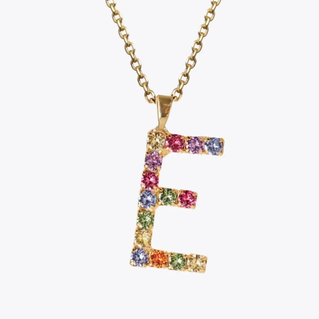 Letter Necklace E/Rainbow Combo