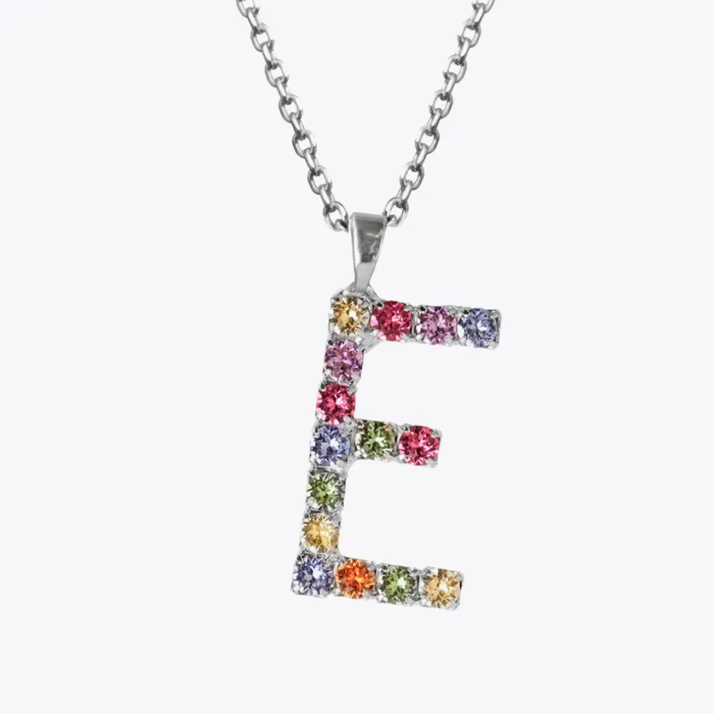 Letter Necklace E/Rainbow Combo