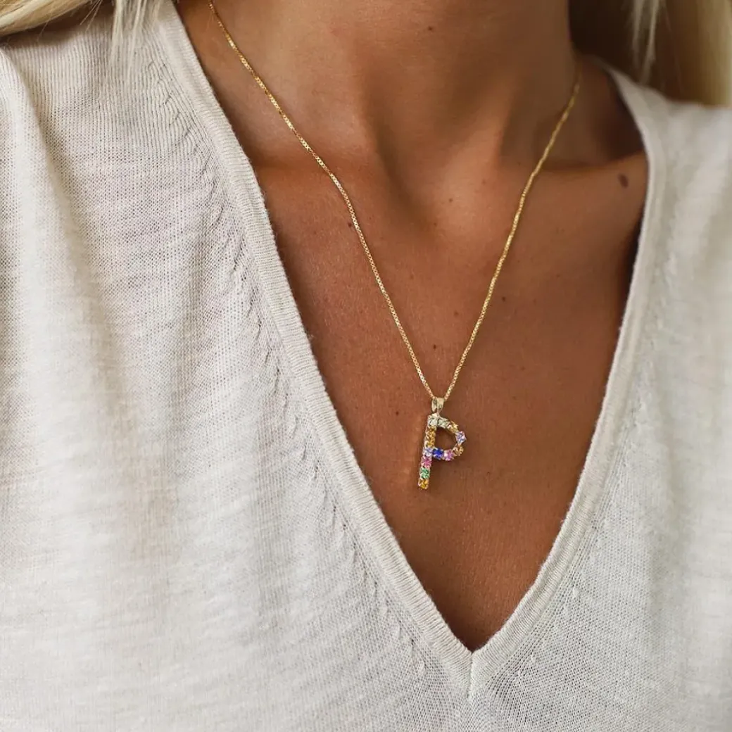 Letter Necklace P/Rainbow Combo