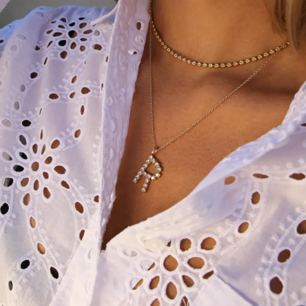Letter Necklace R/Crystal
