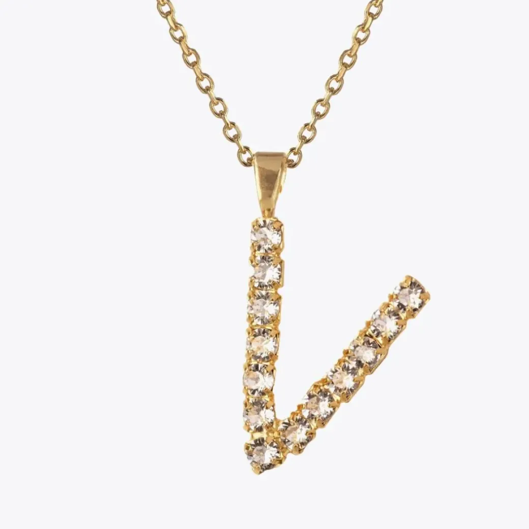 Letter Necklace V/Crystal
