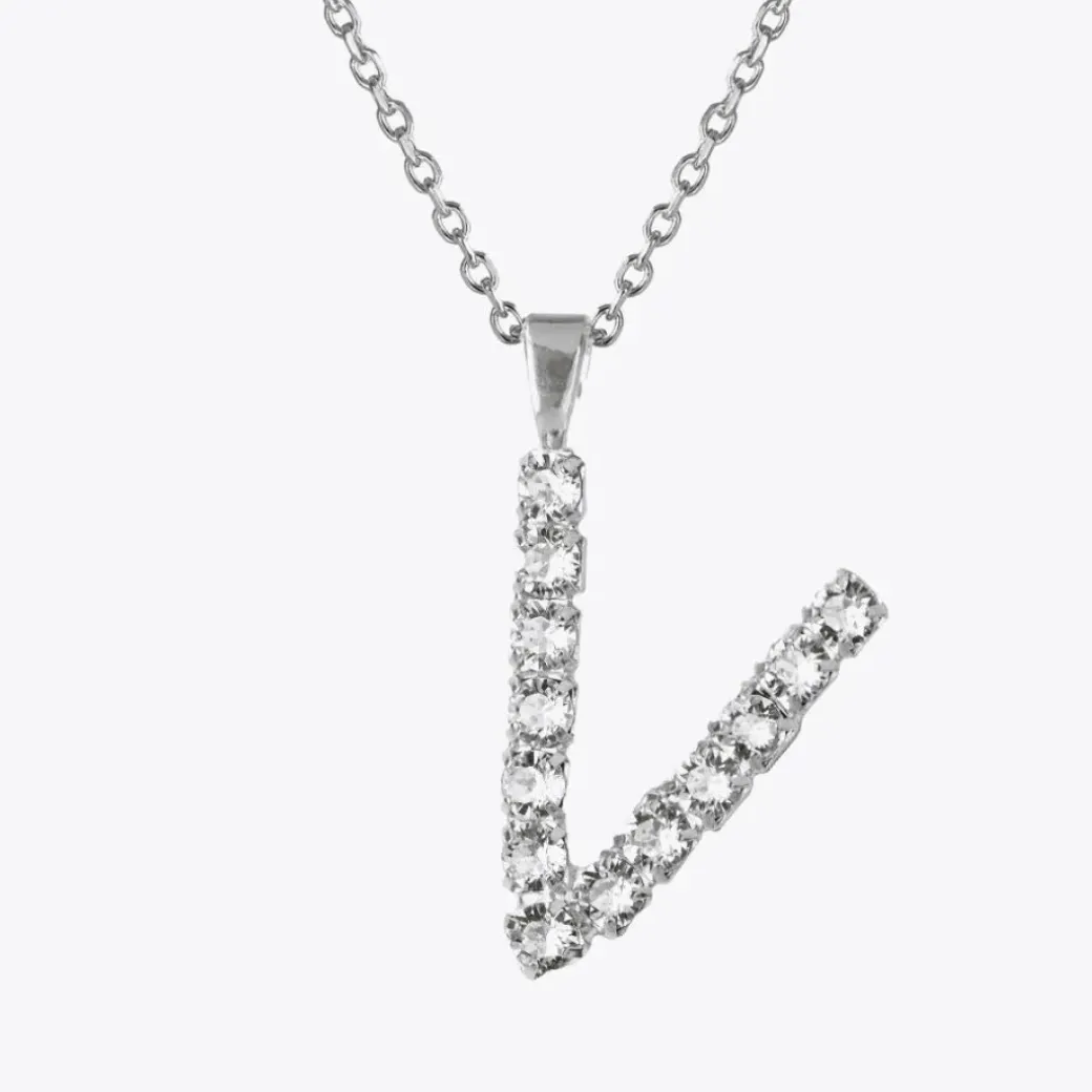 Letter Necklace V/Crystal