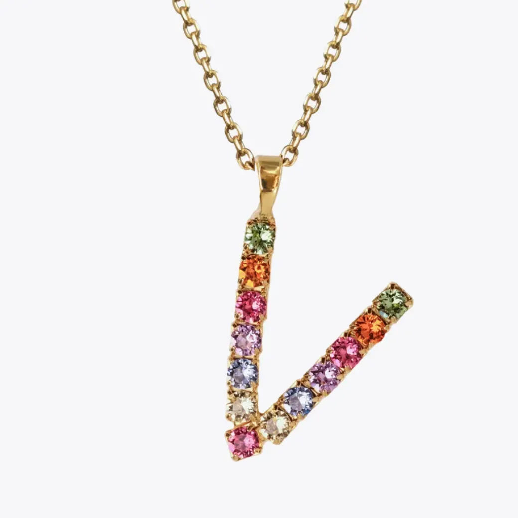 Letter Necklace V/Rainbow Combo