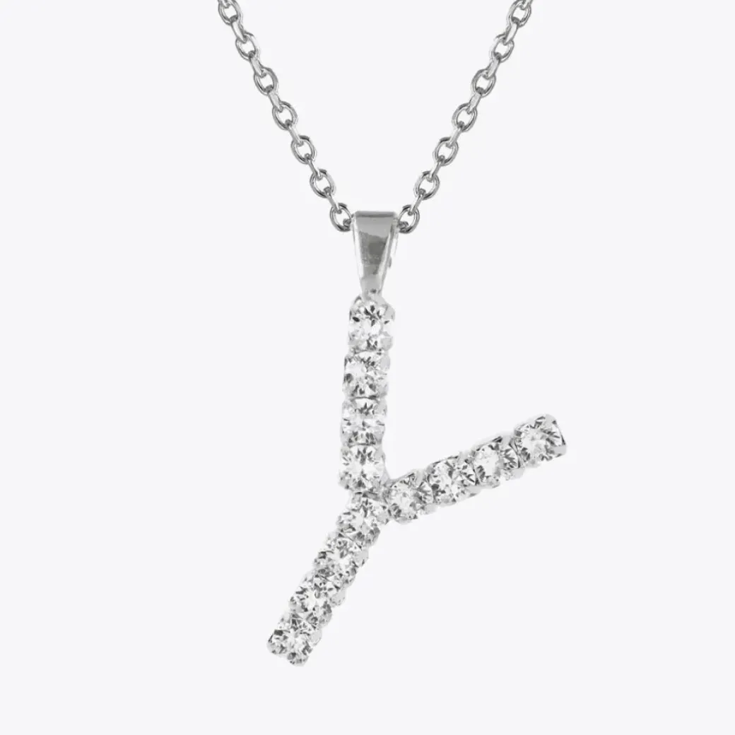 Letter Necklace Y/Crystal