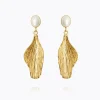 Mini Golden Leaf Earrings/Pearl