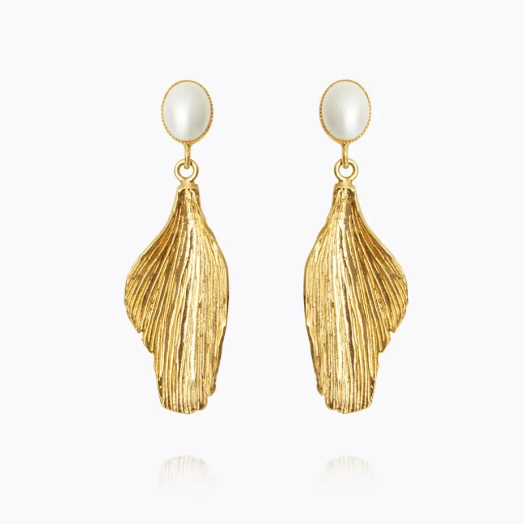 Mini Golden Leaf Earrings/Pearl