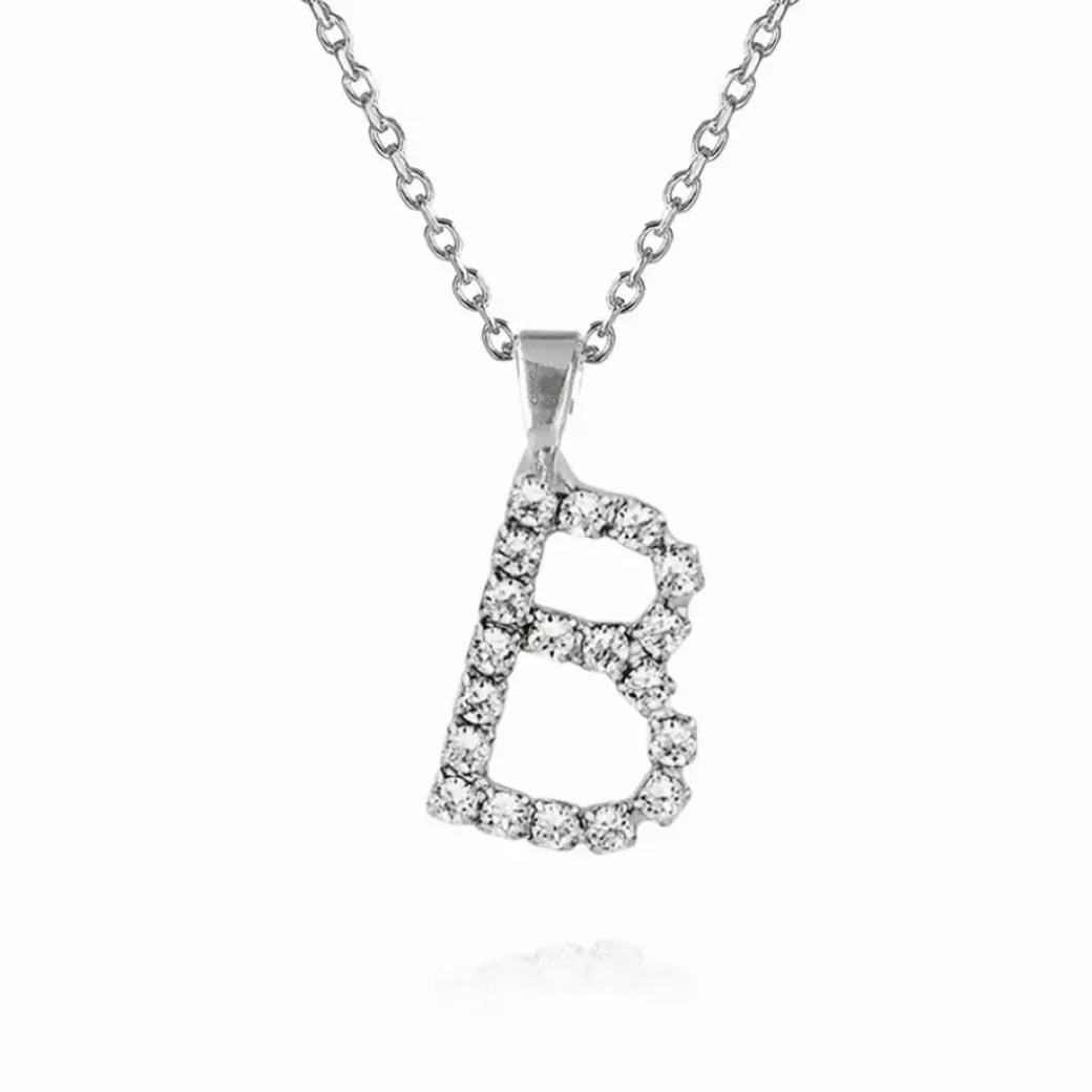 Mini Letter Necklace B/Crystal